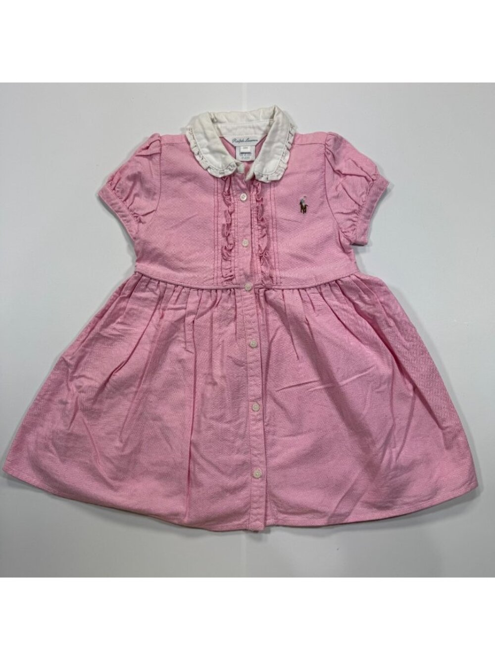 Ralph Lauren Dress Toddler 24M Pink Shirt Embroidered Pony Logo Pleated Collared
